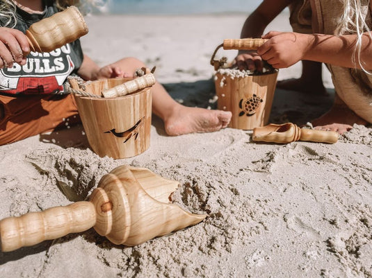 Sand Play Set Shovels & Wooden Buckets