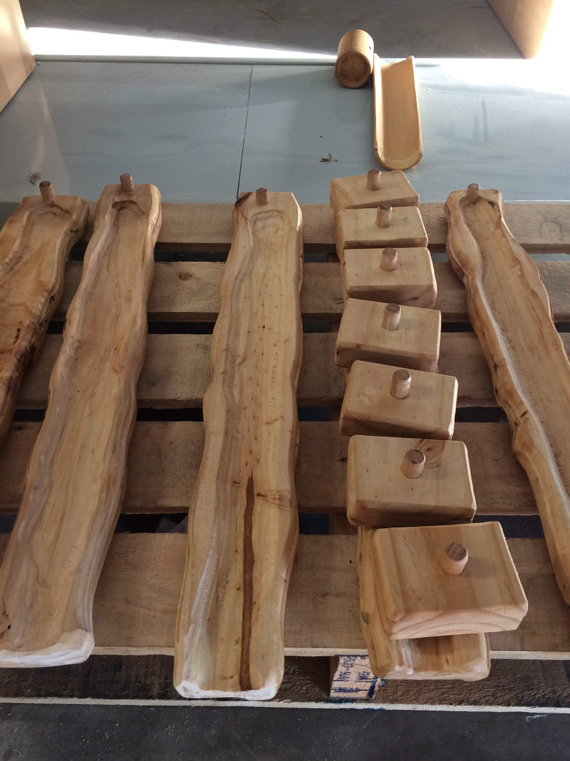 First samples of Wooden Water Ways on our garage floor, 2019