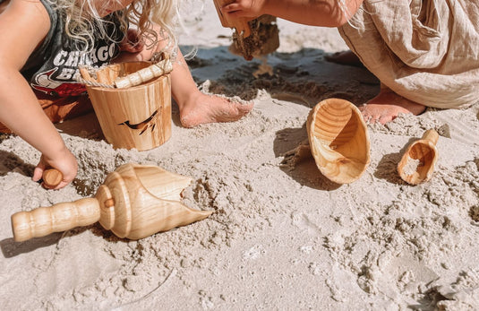 Sand Play Set Shovels & Wooden Buckets