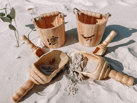Sand Play Set Shovels & Wooden Buckets