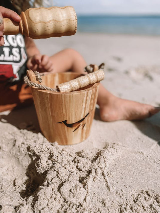 Sand Play Set Shovels & Wooden Buckets