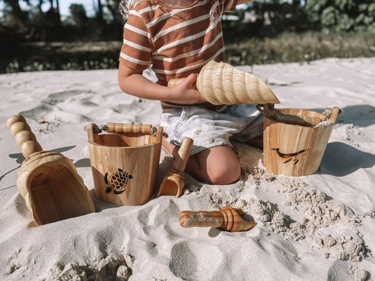 Sand Play Set Shovels & Wooden Buckets