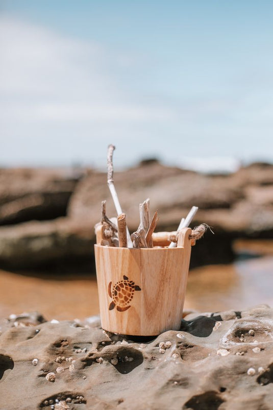 Wooden Bucket & Scoop set (Turtle Burn Stamp Edition)